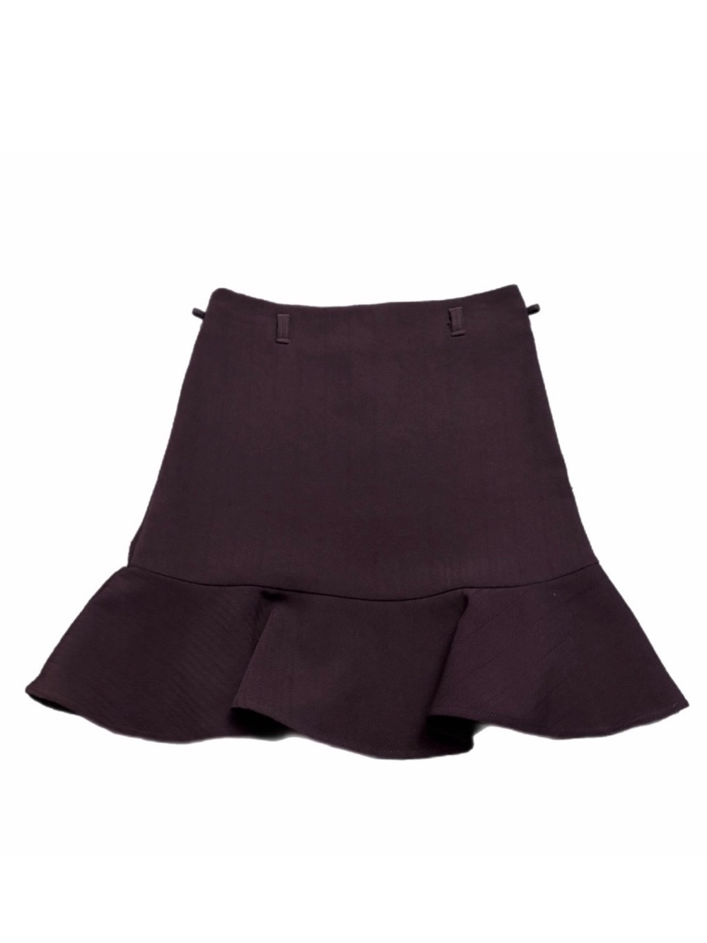 90s Vintage California Concepts Jacquard Ruffle Hem Mini Skirt (Burgundy) Size 8
